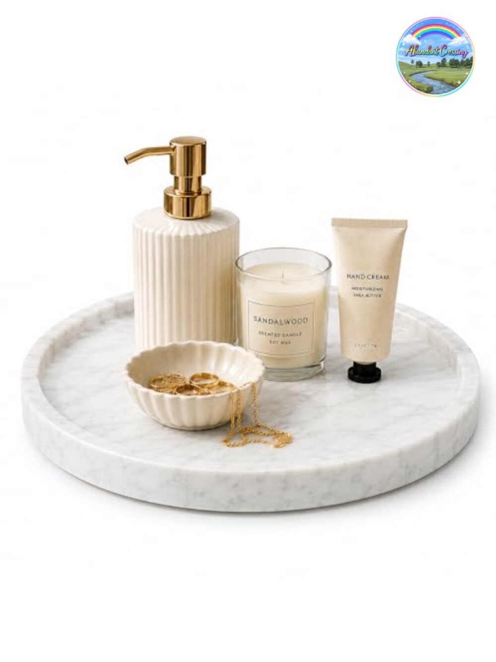 Natural Marble Round Decorative Tray 10.6" Vanity Jewelry Makeup Organizer